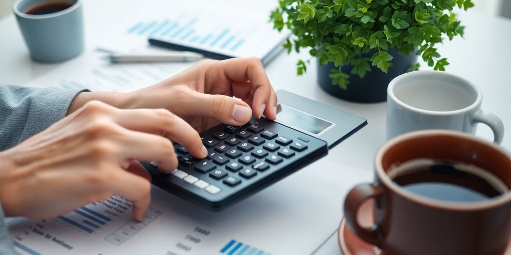 Person calculating investment returns with financial documents.