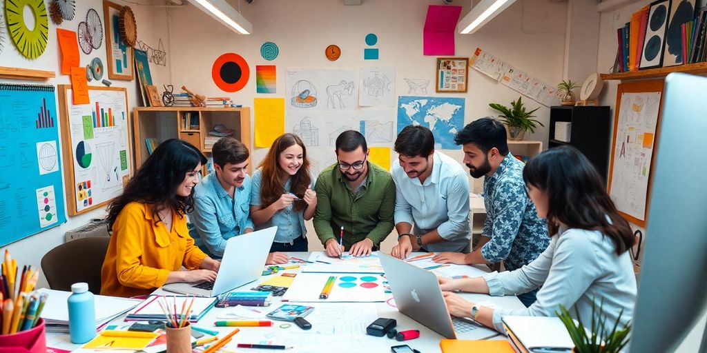 Creative workspace with designers collaborating on projects.