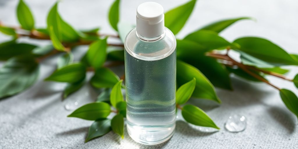 Natürliche Shampoo-Flasche mit Blättern