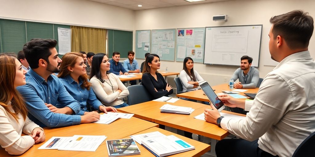 Students engaged in an email marketing class learning together.