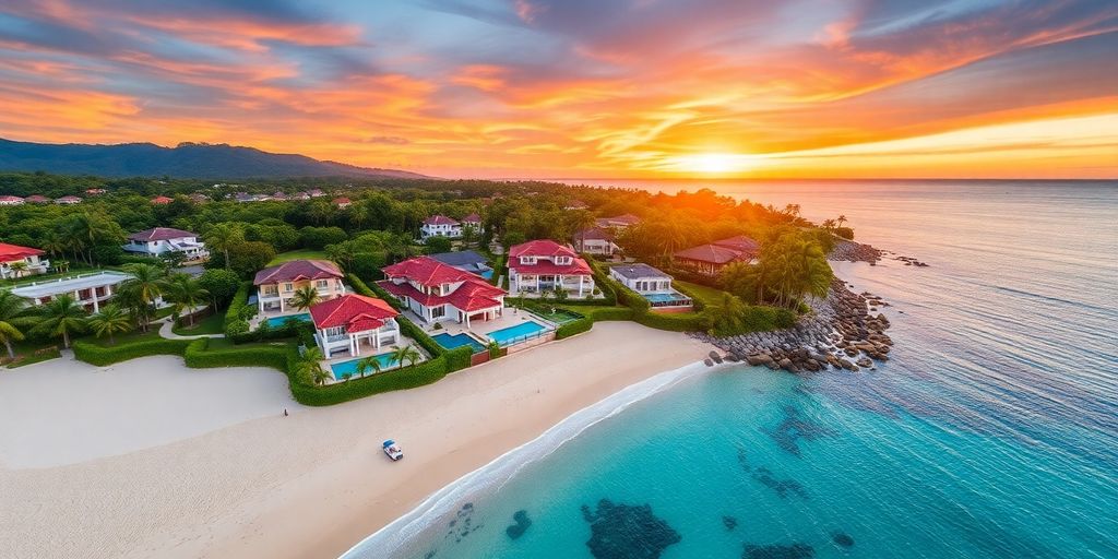 Luxury villas by Bangtao Beach during sunset.