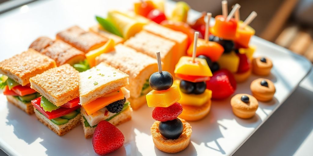 อาหารว่างหลากหลายสีสันน่ารับประทานสำหรับการประชุม