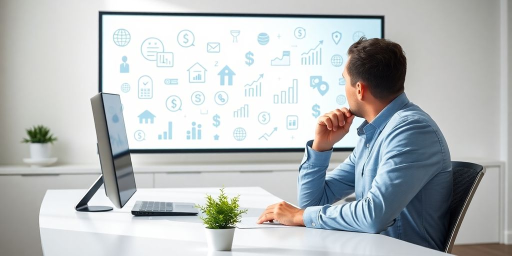 Person examining diverse investment options on a screen.