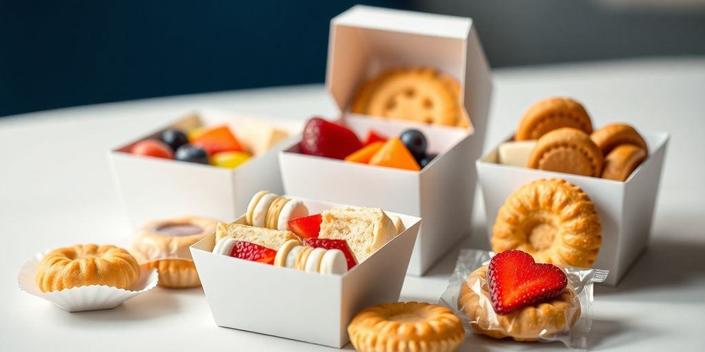 อาหารว่างหลากหลายจัดวางบนถาด