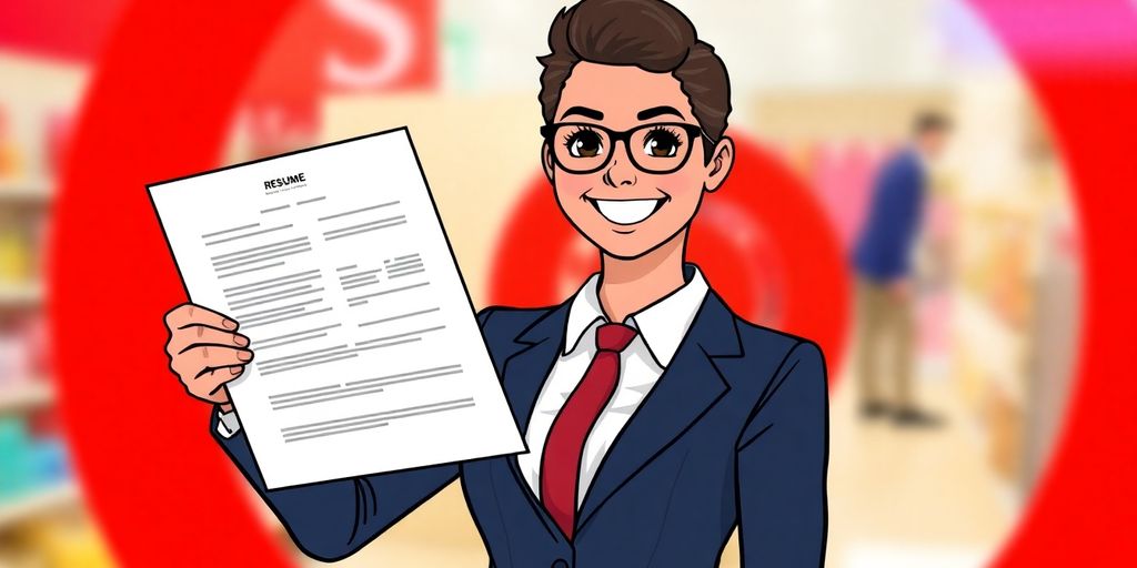 Person smiling, holding a resume, at Target.