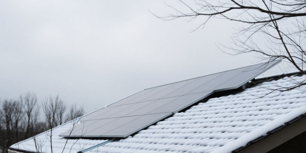 Panneaux solaires sous un ciel nuageux en hiver.