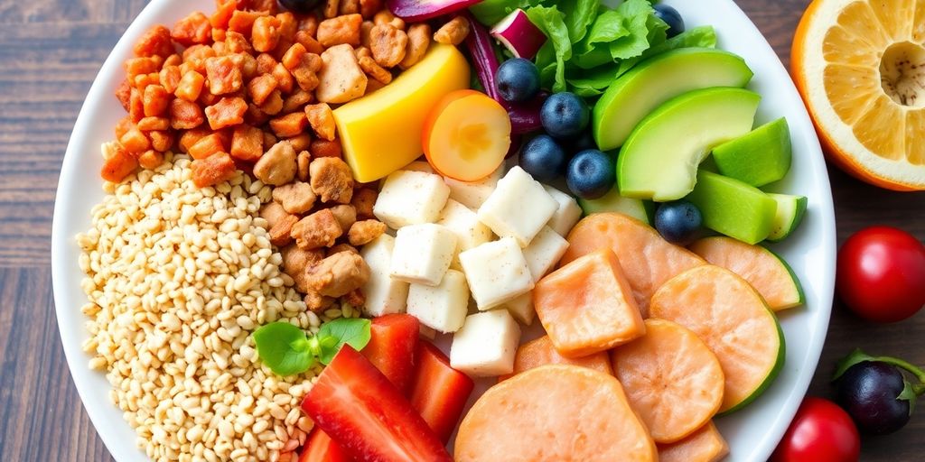 Healthy plate of food for diabetes management.