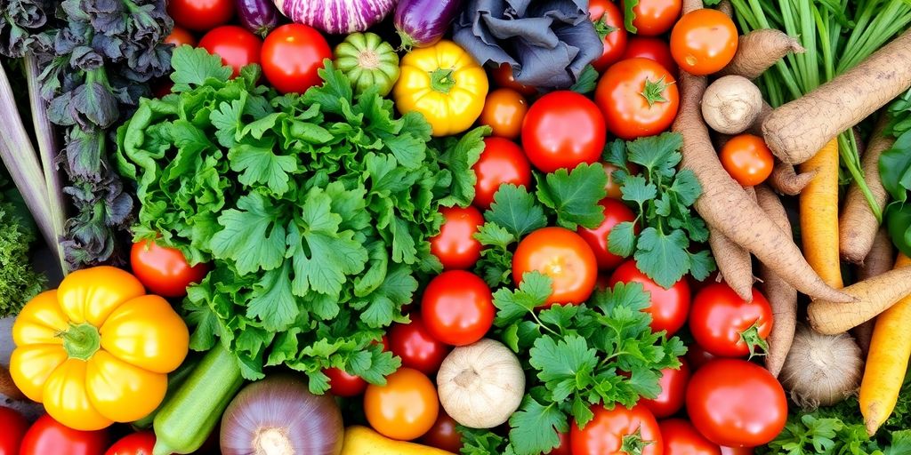 Abundant fresh vegetables harvested from a home garden.