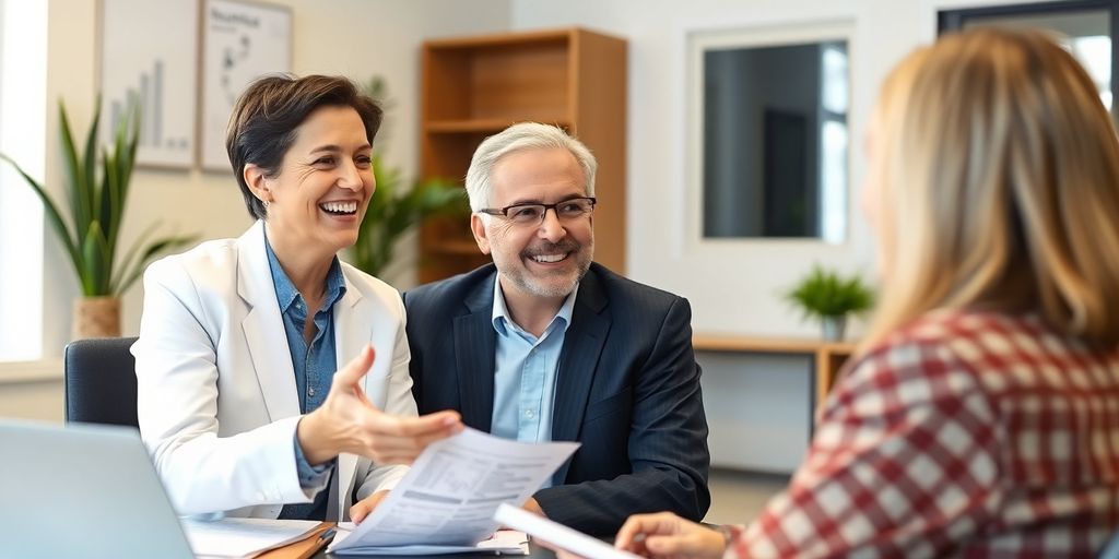 Insurance broker consulting with a client about health options.