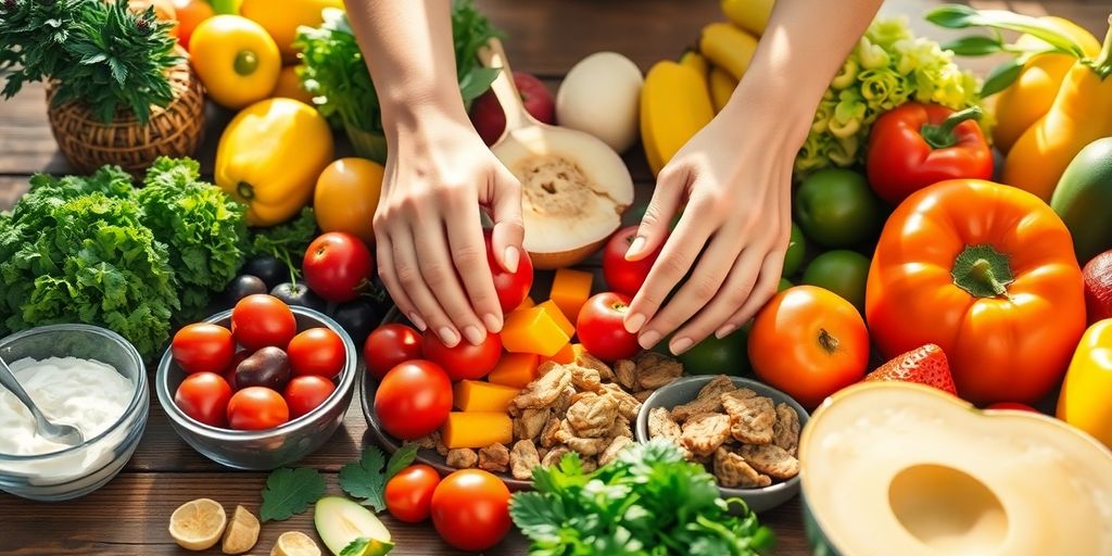 Vibrant plate of colorful anti-inflammatory foods.