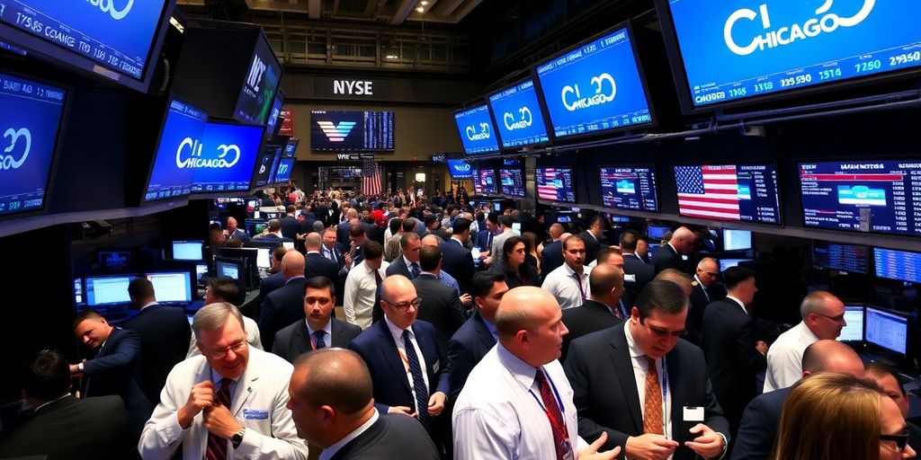 Salle de marché animée au CME avec des traders.