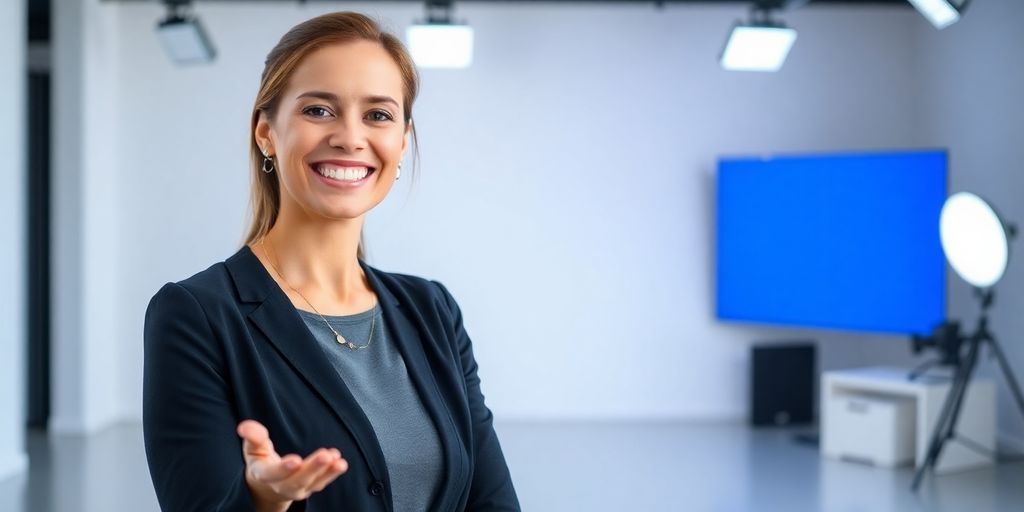 Influencer in a bright studio setting.