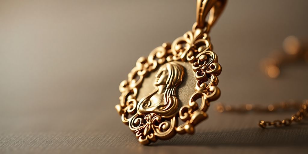 Pendentif religieux en or avec des détails raffinés.