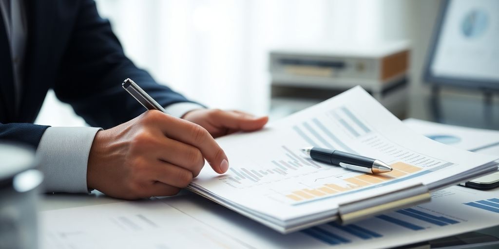 Business owner reviewing financial documents.