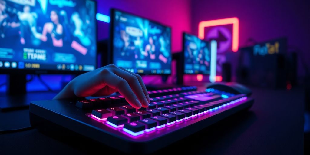 Elgato Stream Deck Mk.2 with glowing colorful buttons on desk