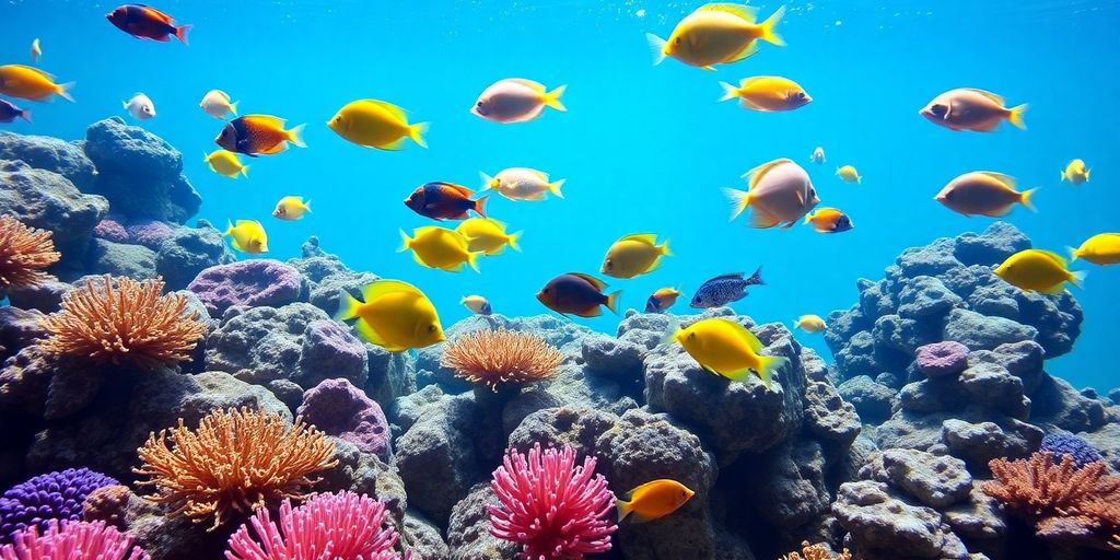 Colorful saltwater fish swimming in a coral reef.