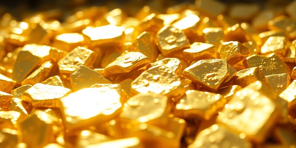 Une mine d'or avec des montagnes en arrière-plan.