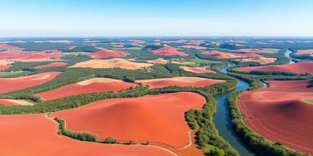 Vue aérienne des Terres Rouges du Luxembourg.