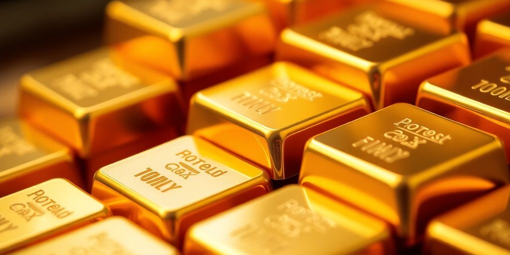 Des barres d'or empilées avec un fond flou.