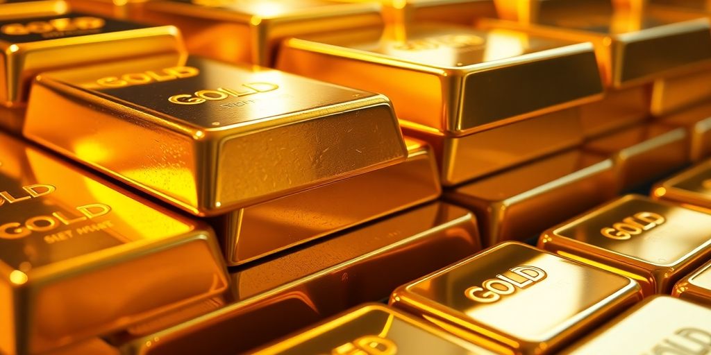 Barres d'or brillantes sur une surface réfléchissante.