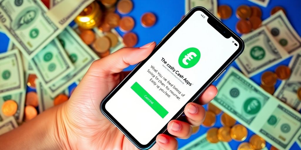 Person holding Cash App with money around them.