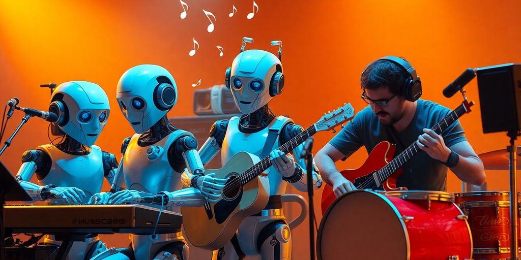 Robots creating music with human musicians.