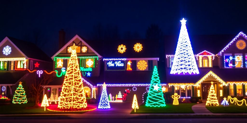 Chesterfield homes adorned with festive Christmas lights.