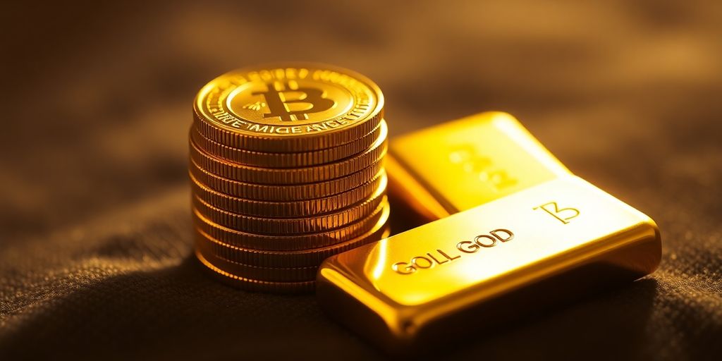 Pièces d'or et lingots sur fond flou