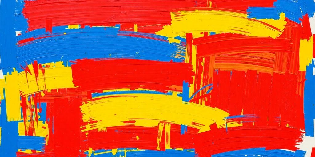 Jasper Johns's painting with layered brushstrokes and vibrant colors.