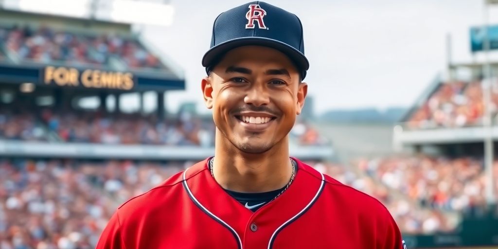 Kike Hernandez smiling in baseball uniform on the field.