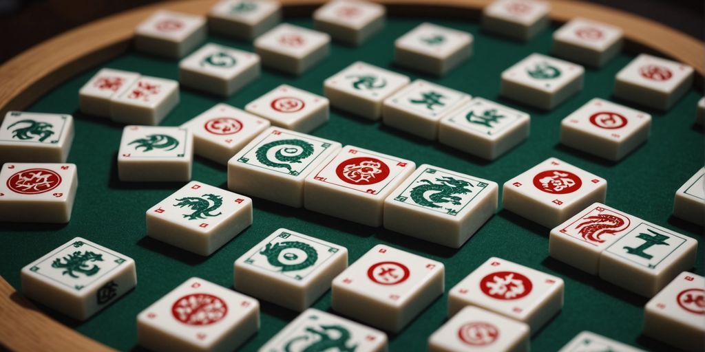 Mahjong tiles featuring dragon symbols in a circular layout.