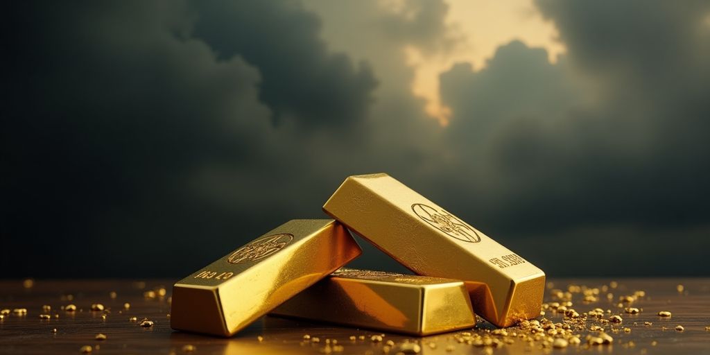 Des barres d'or brillantes avec des nuages sombres.