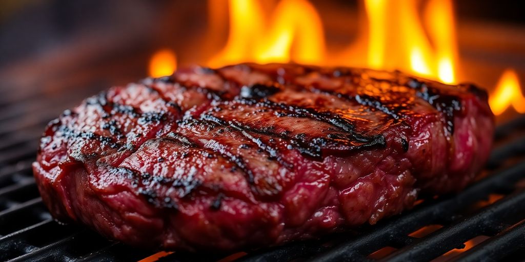 Perfectly grilled sirloin tip steak on a grill.