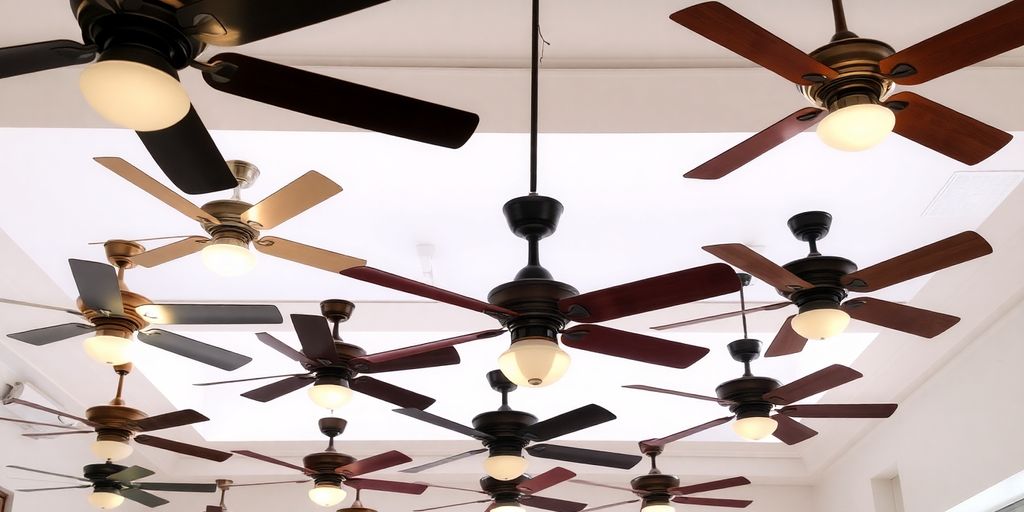Different ceiling fans in various styles and sizes.