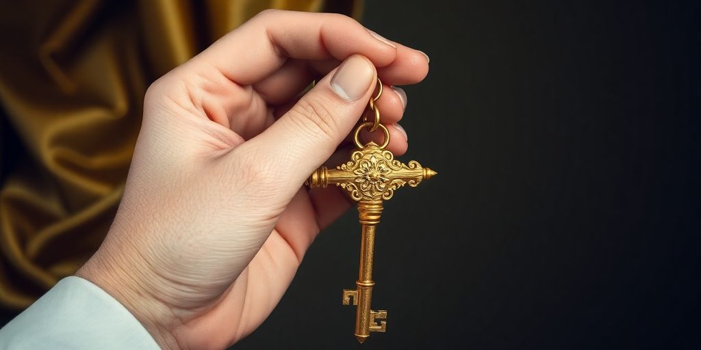 Clé dorée sur un tissu luxueux.