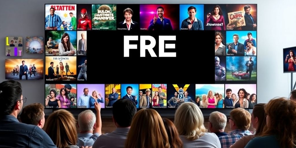 Collage of popular TV shows on a streaming screen.