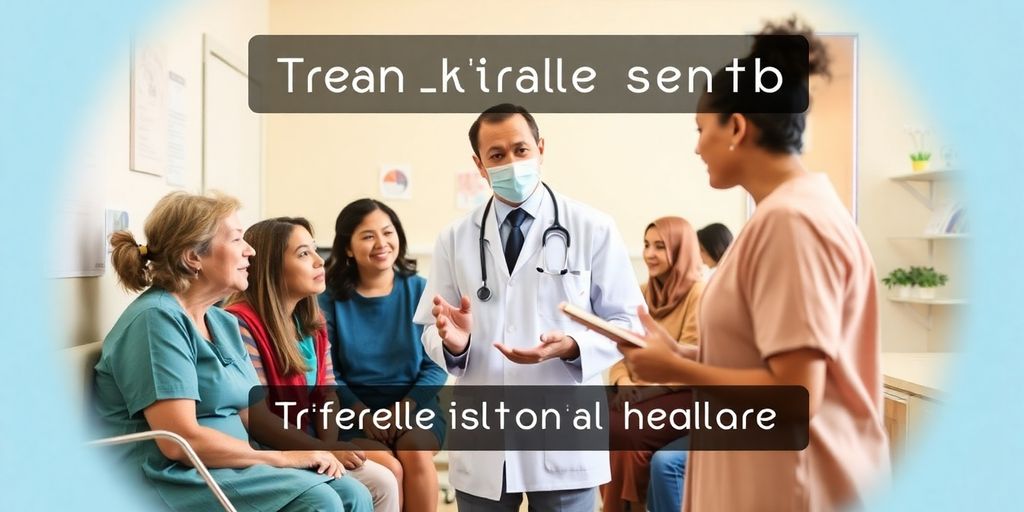 Healthcare professional communicating with diverse patients.