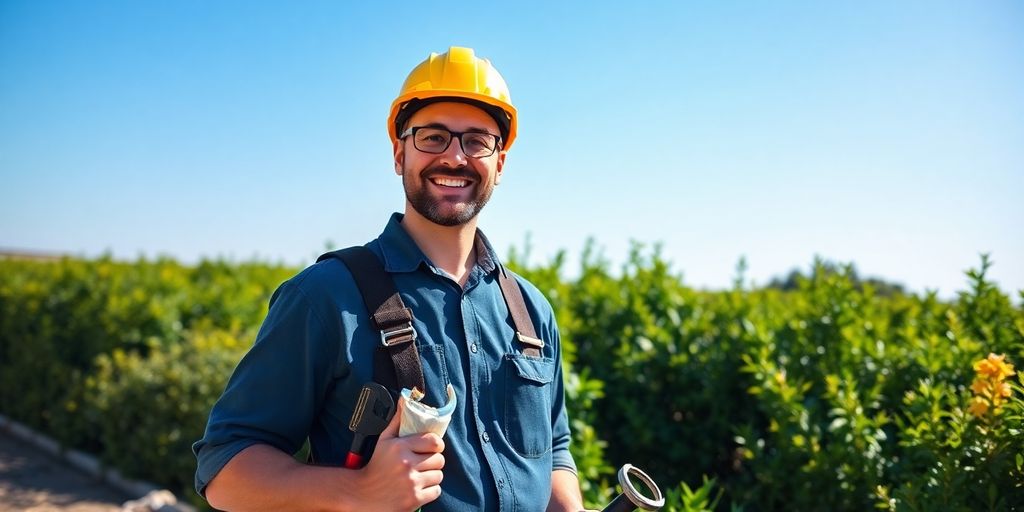 Contractor working outdoors on a sunny summer day.