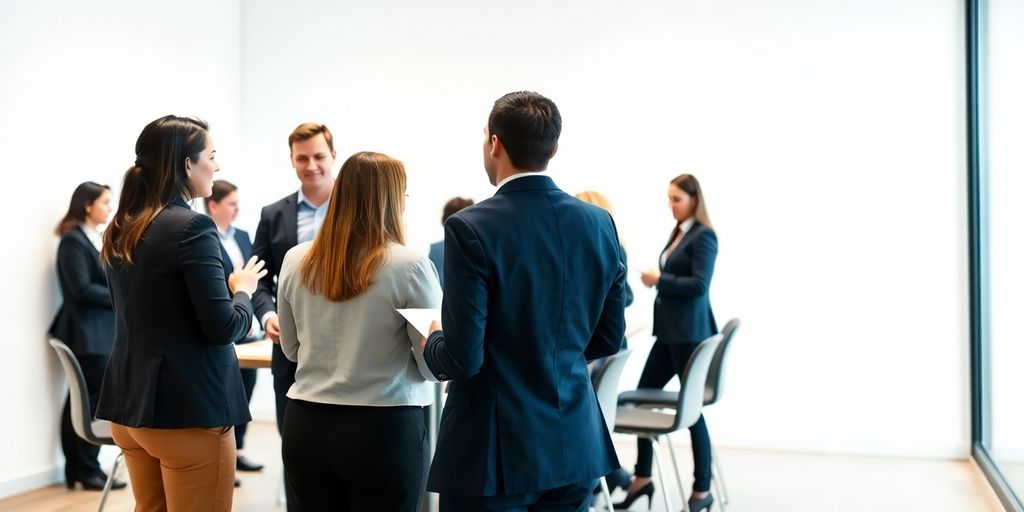 Moderne Büroszene mit Mitarbeitern in Weiterbildung.