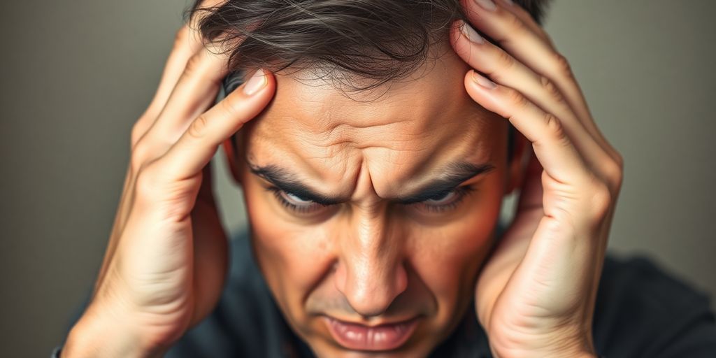 Person looking stressed with hands on head.
