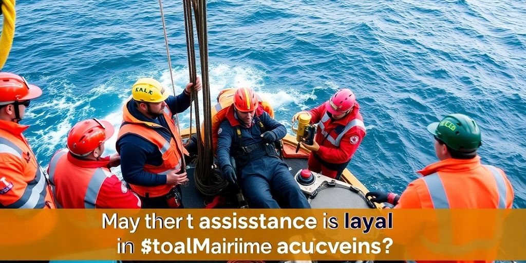 Offshore worker in distress with rescue personnel nearby.
