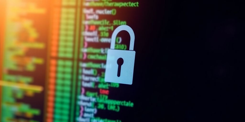Computer screen with security codes and a padlock.