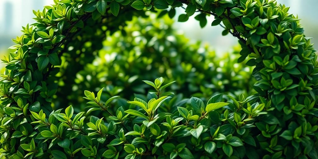 Green hedge protecting small financial plant.