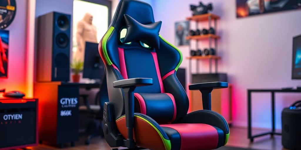 Modern geek seat in a vibrant gaming setup.