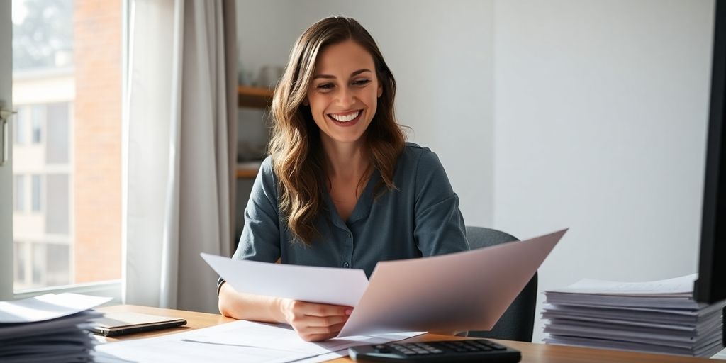 Australian woman working on finances at home