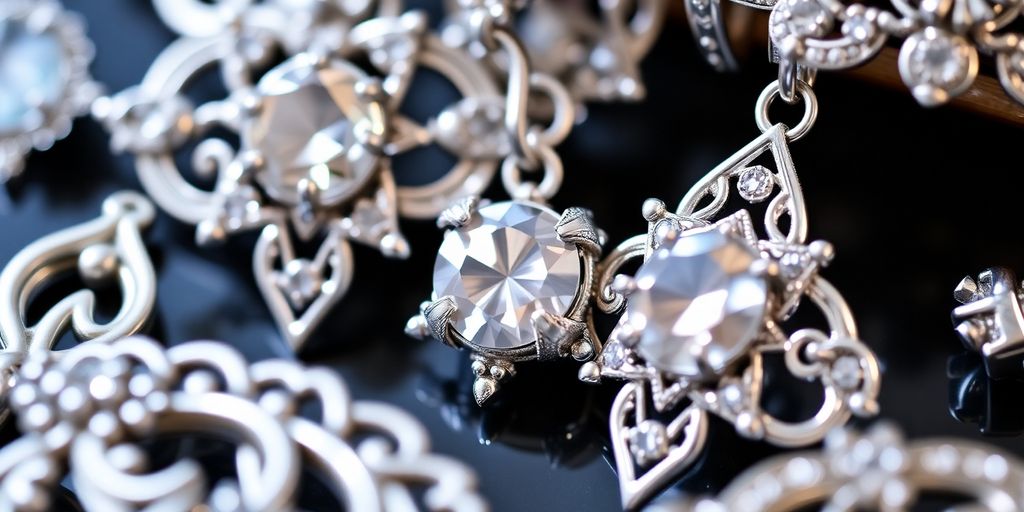 Bijoux en argent avec des designs exquis et des pierres précieuses.