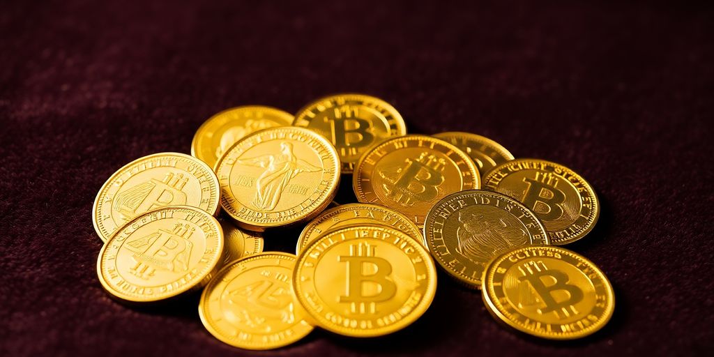 Une collection de pièces d'or sur un velours.