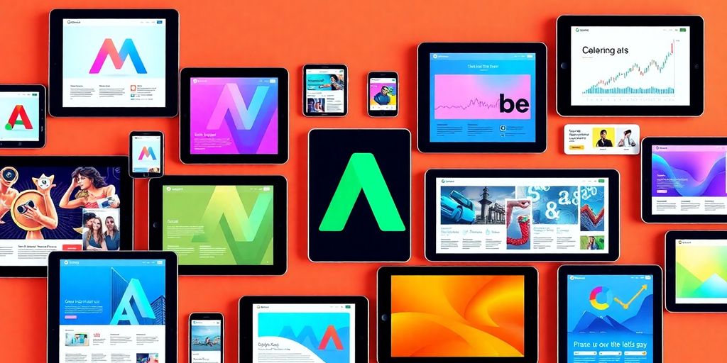 Formatos de anúncios digitais em dispositivos variados.