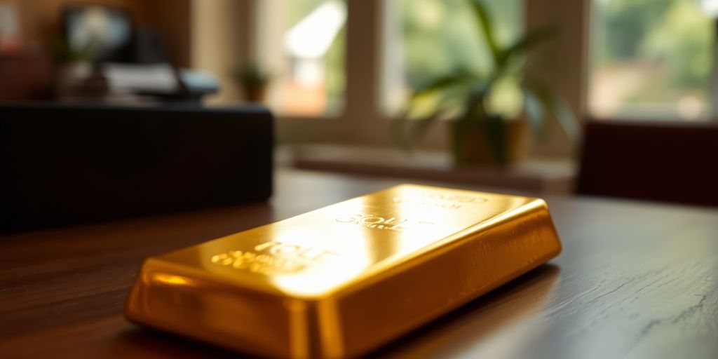 Lingot d'or sur une table en bois.