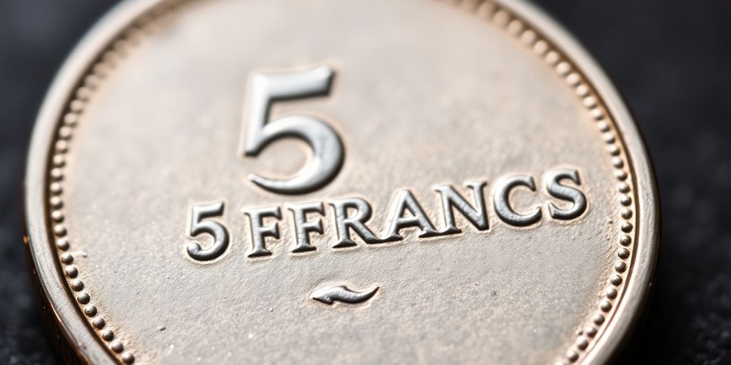 Pièce de 5 francs Semeuse en gros plan.